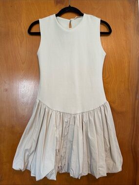 Zara Sleeveless Cream Drop-Waist Mini Dress